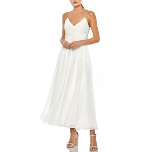 Ieena Mac‎ Duggal Dress Womens S Chiffon V-Neck Midi Sleeveless Faux Wrap 2650